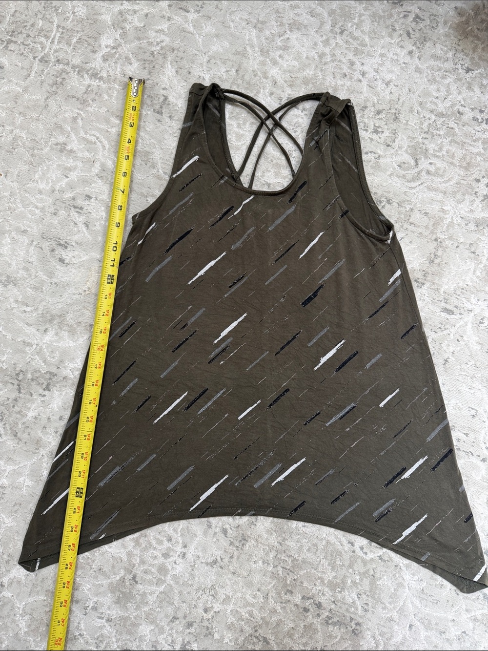 Apt. 9 Olive Green Crisscross Back Tank with Dash Print